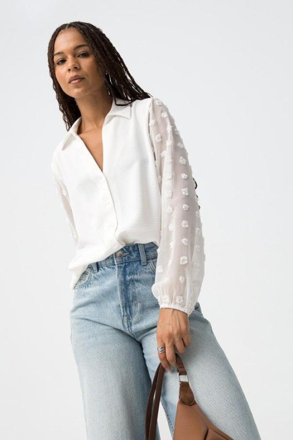 Camicia con maniche a palloncino ricamate bianco Tiffosi donna