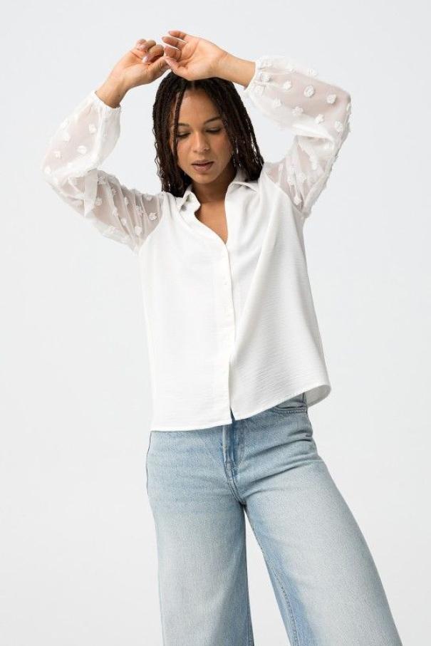 Camicia con maniche a palloncino ricamate bianco Tiffosi donna