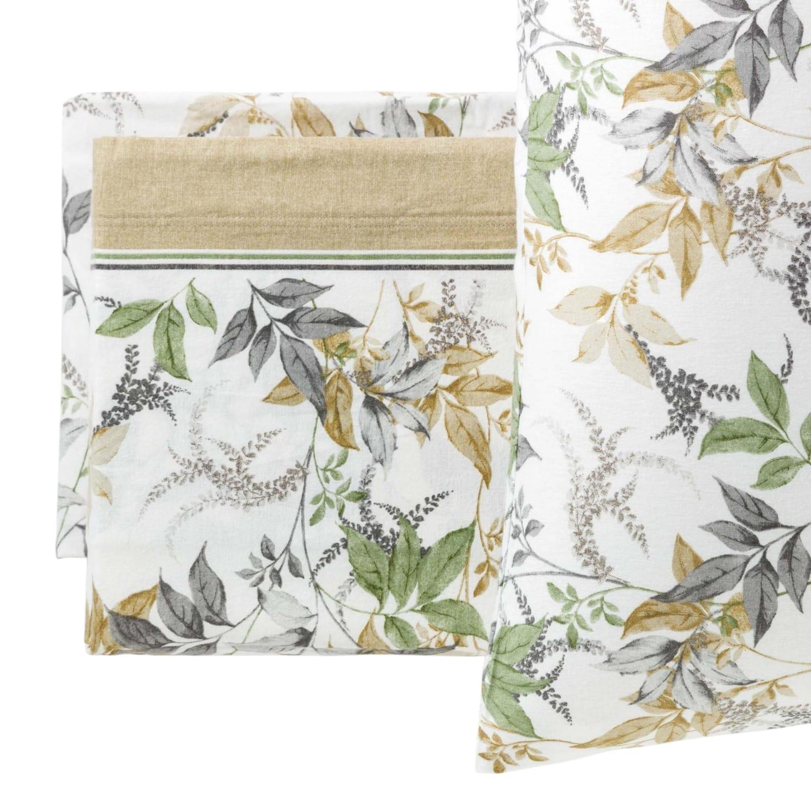 Completo matrimoniale flanella Linea Oro foglie