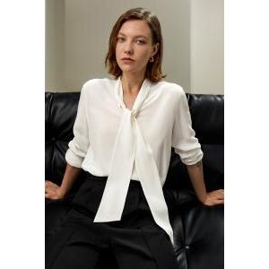 Camicia ml raso con sciarpa panna