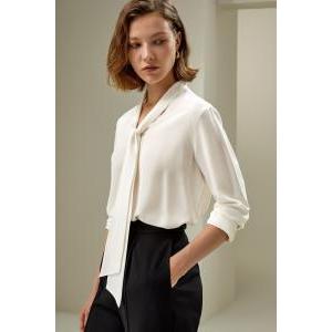 Camicia ml raso con sciarpa panna