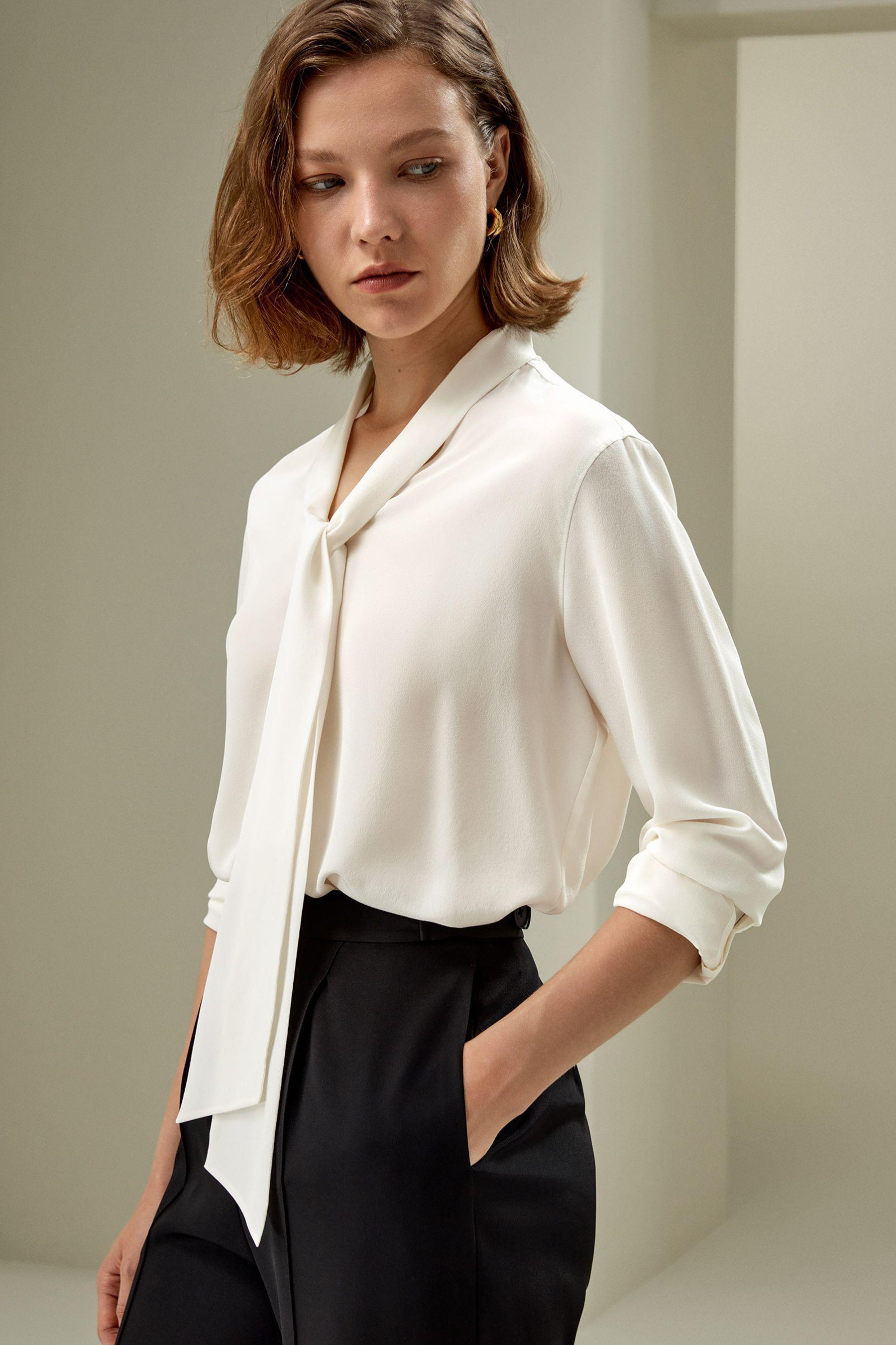 ambra corsini camicia ml raso con sciarpa panna - foto 2