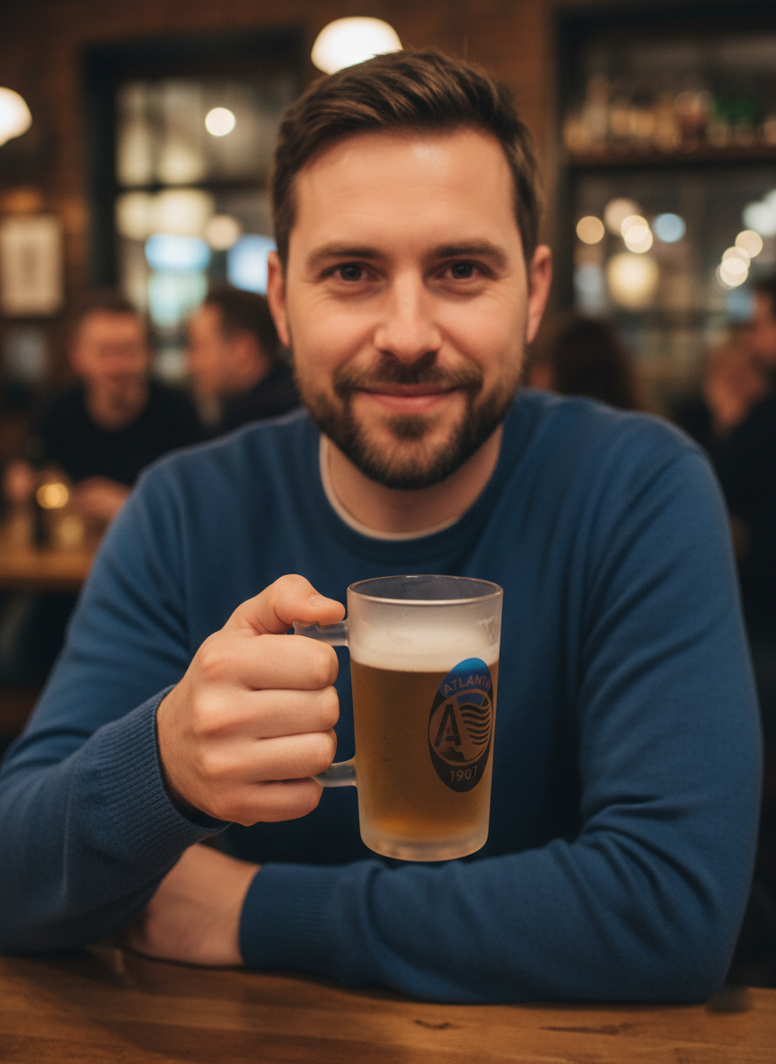 Boccale birra vetro trasparente compatibile con Atalanta Calcio