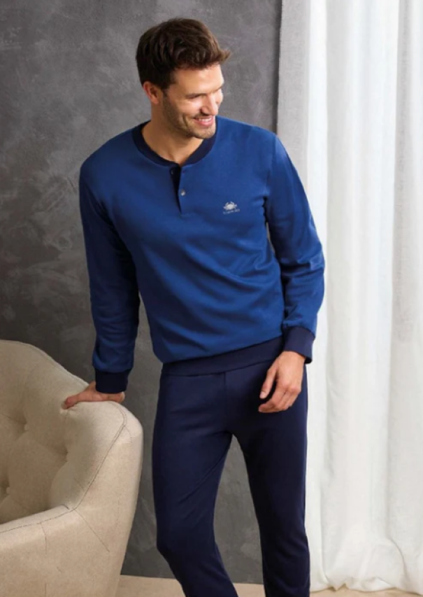 il granchio pigiama uomo interlock unito bicolore   jeans - foto 1