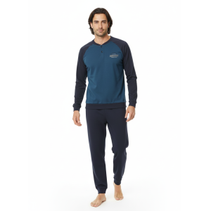 Pigiama uomo interlock manica contrasto denim