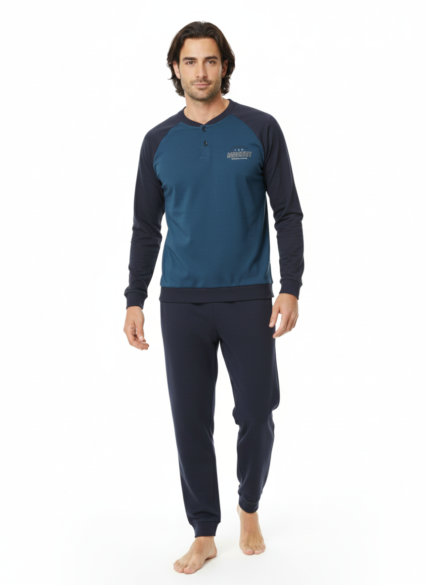 Pigiama uomo interlock manica contrasto Denim