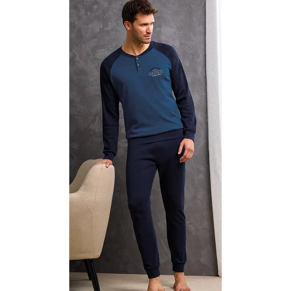 Pigiama uomo interlock manica contrasto Denim