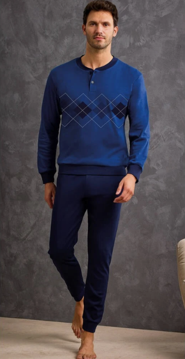 il granchio pigiama interlock uomo rombi petto jeans - foto 1