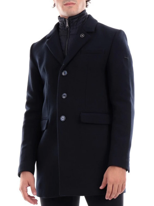 yes zee cappotto panno con pettorina uomo  nero - foto 2