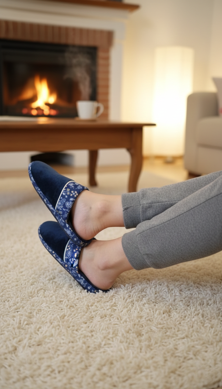 Pantofole donna velluto blu