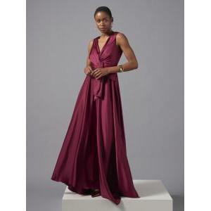 Abito lungo drappeggio sul fianco bordeaux
