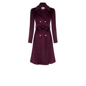 Cappotto lungo con bottoni e cintura bordeaux