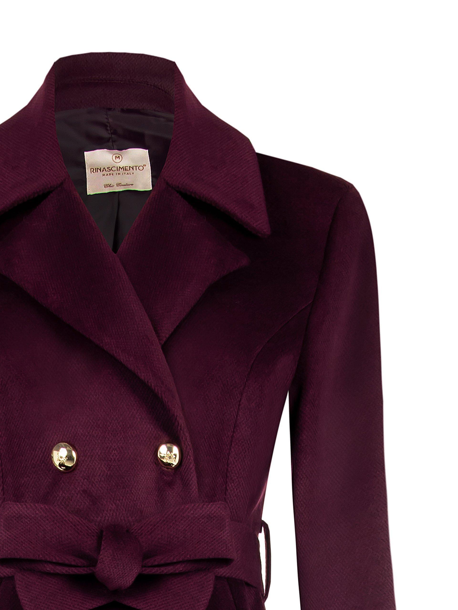 Cappotto lungo con bottoni e cintura bordeaux Rinascimento