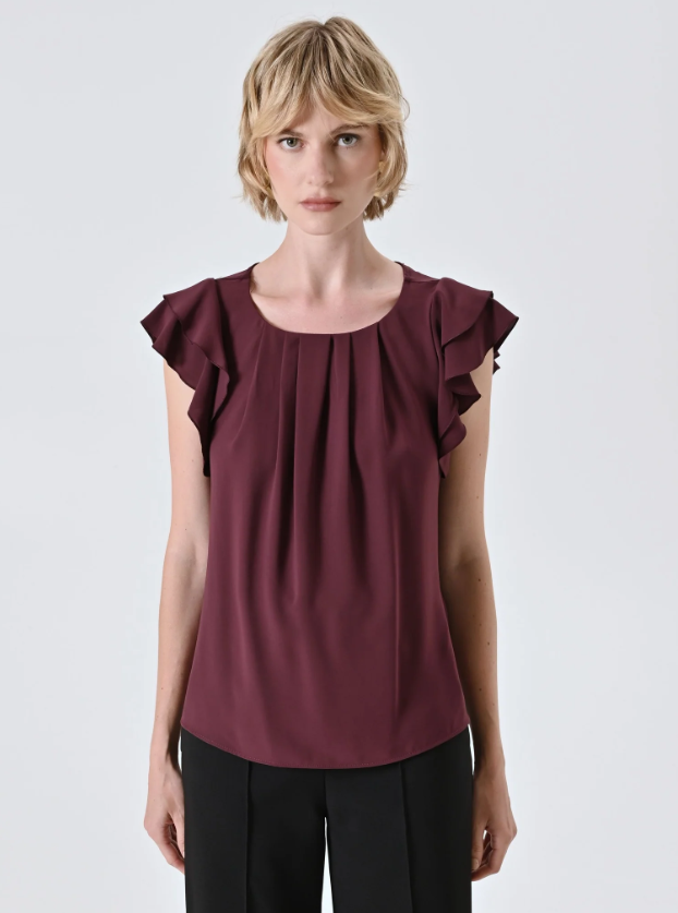 Blusa smanicata in raso con maniche volant Rinascimento