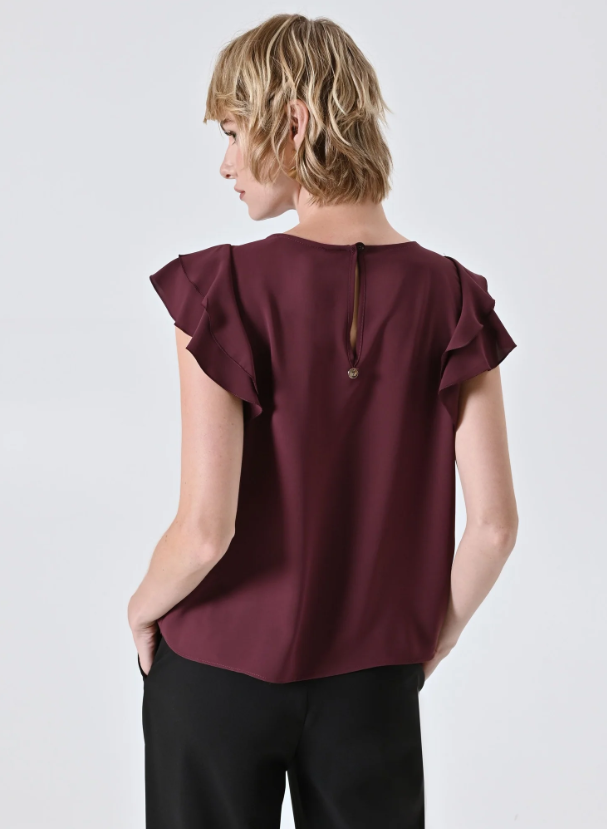 Blusa smanicata in raso con maniche volant Rinascimento