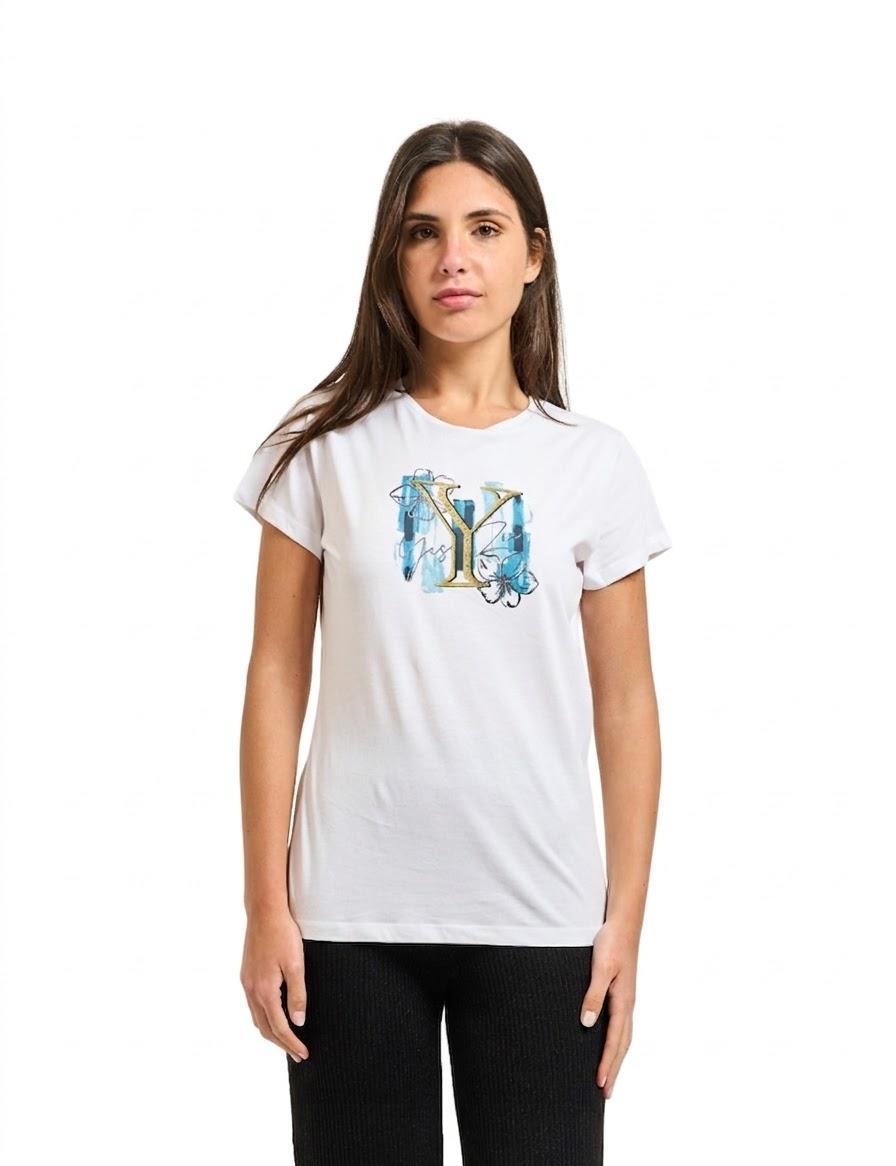 T-shirt bianca in cotone Yes Zee donna