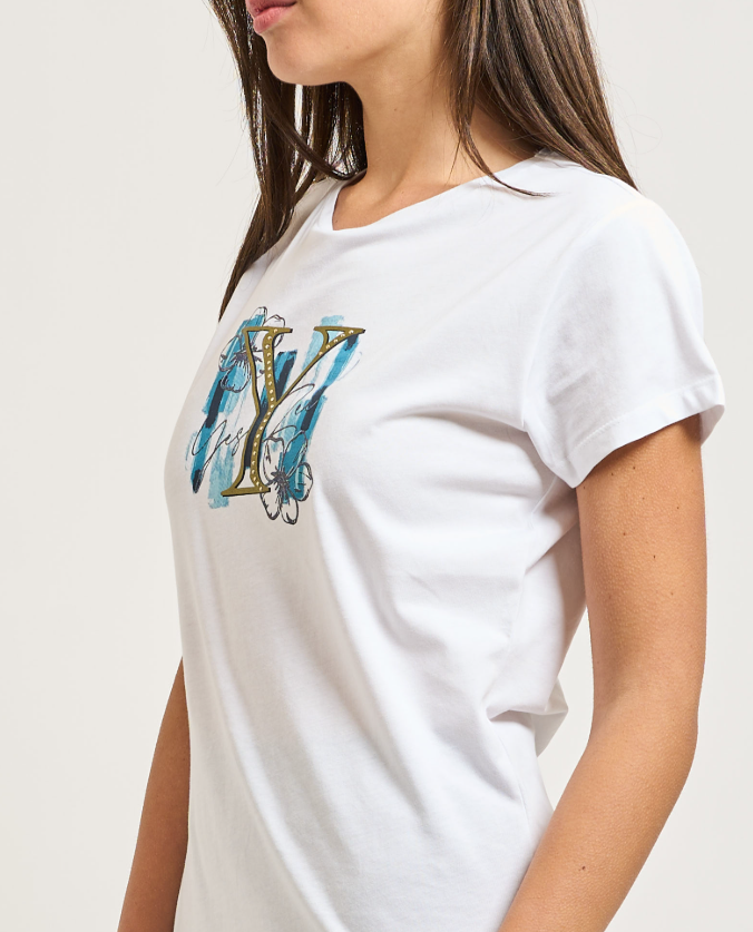 T-shirt bianca in cotone Yes Zee donna