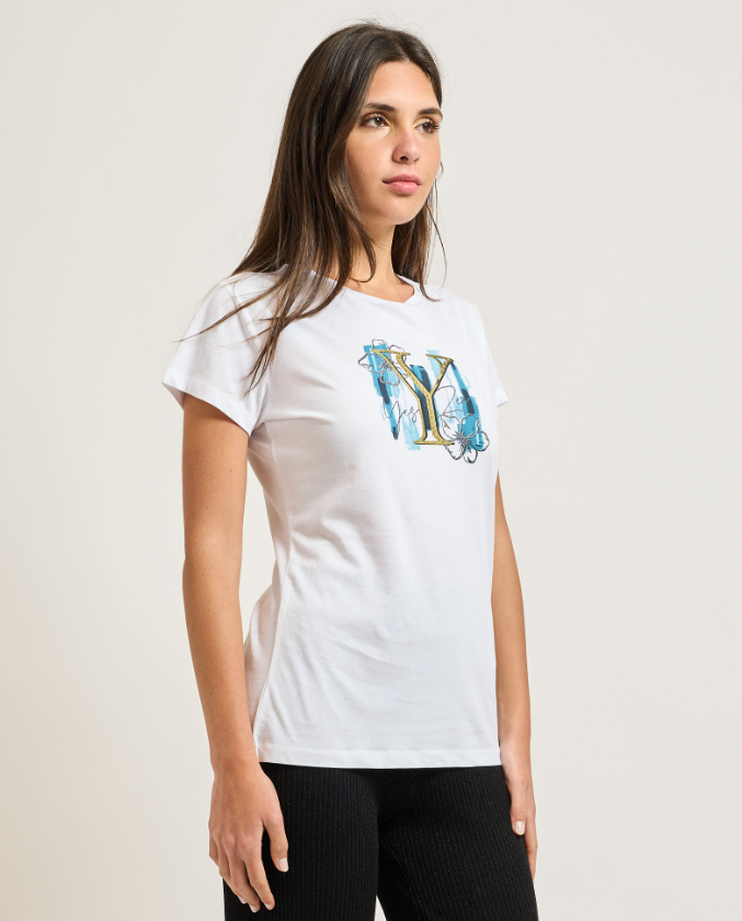 T-shirt bianca in cotone Yes Zee donna