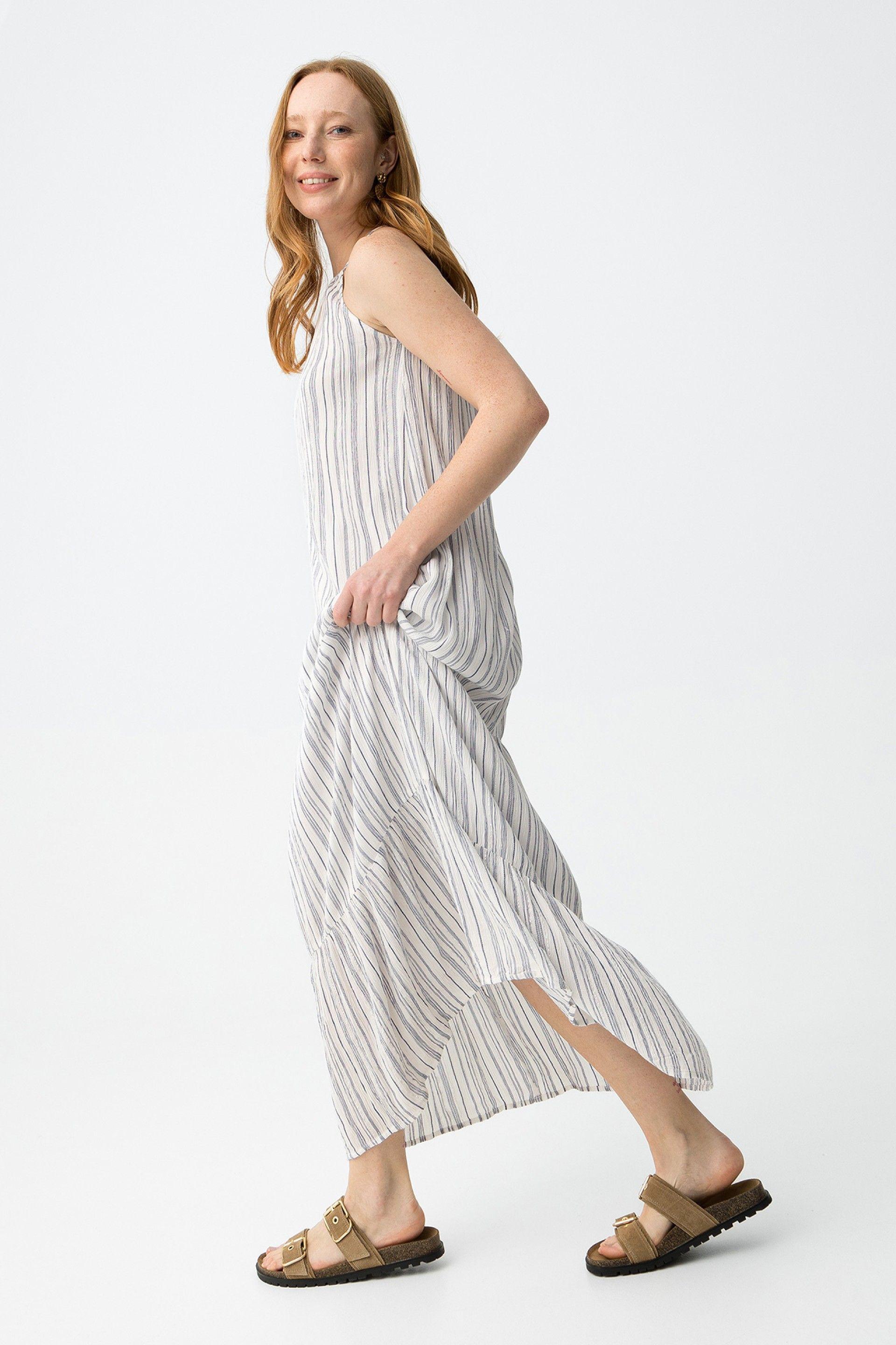 Abito lungo in viscosa a righe Tiffosi