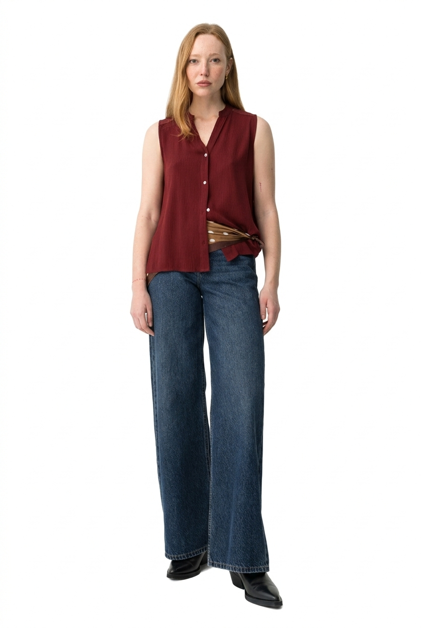 camicia senza maniche donna TIFFOSI bordeaux vista laterale indossata outfit casual