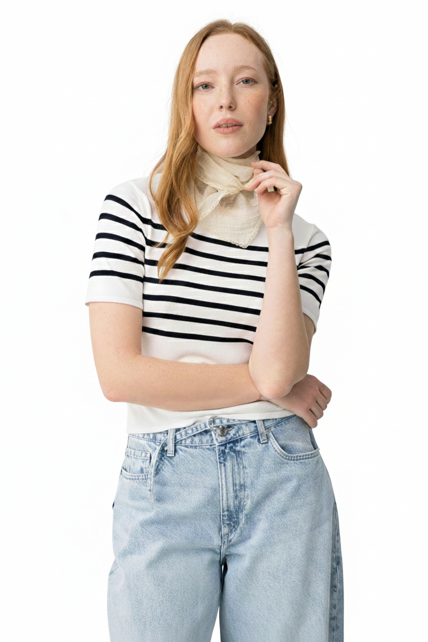 T-shirt donna in viscosa a righe Tiffosi