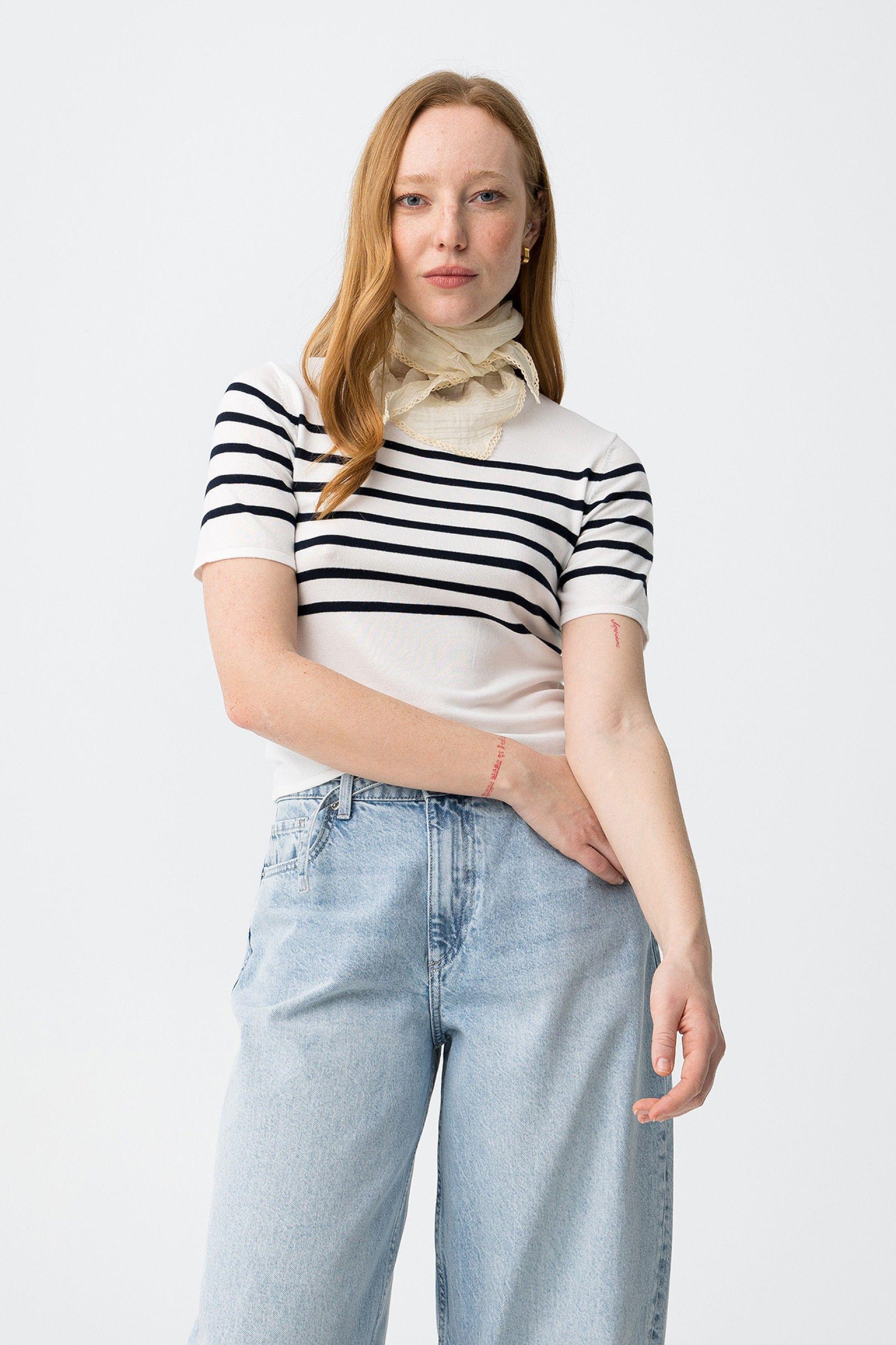 T-shirt donna in viscosa a righe Tiffosi