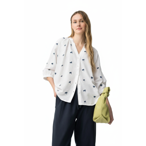 Camicia oversize con ricamo floreale donna