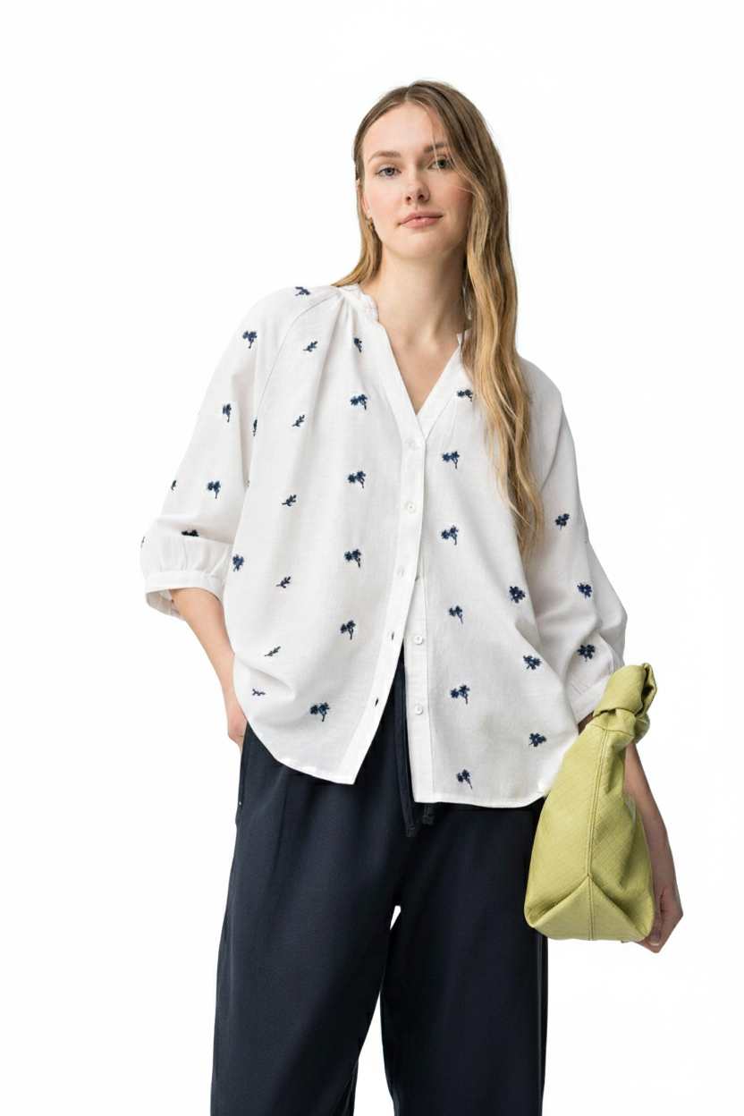 Camicia oversize con ricamo floreale donna Tiffosi