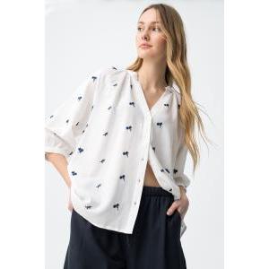 Camicia oversize con ricamo floreale donna