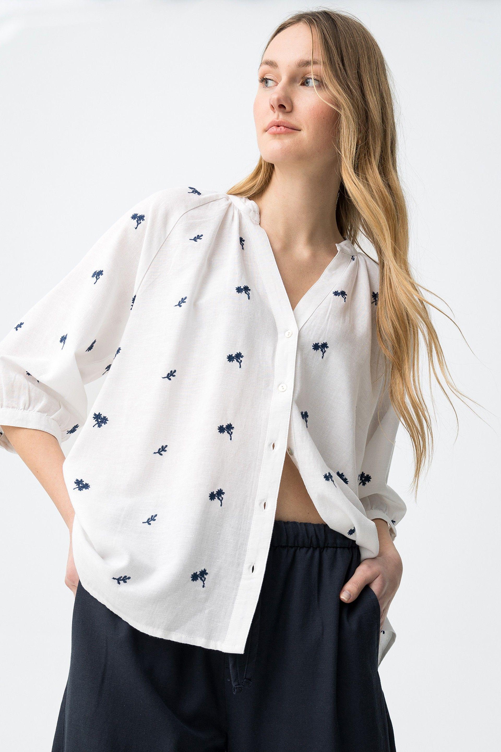 Camicia oversize con ricamo floreale donna Tiffosi