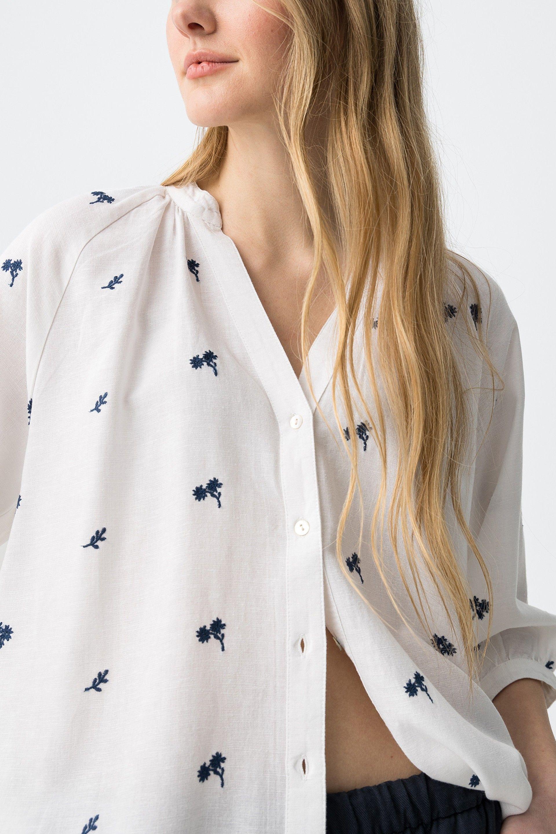 Camicia oversize con ricamo floreale donna Tiffosi