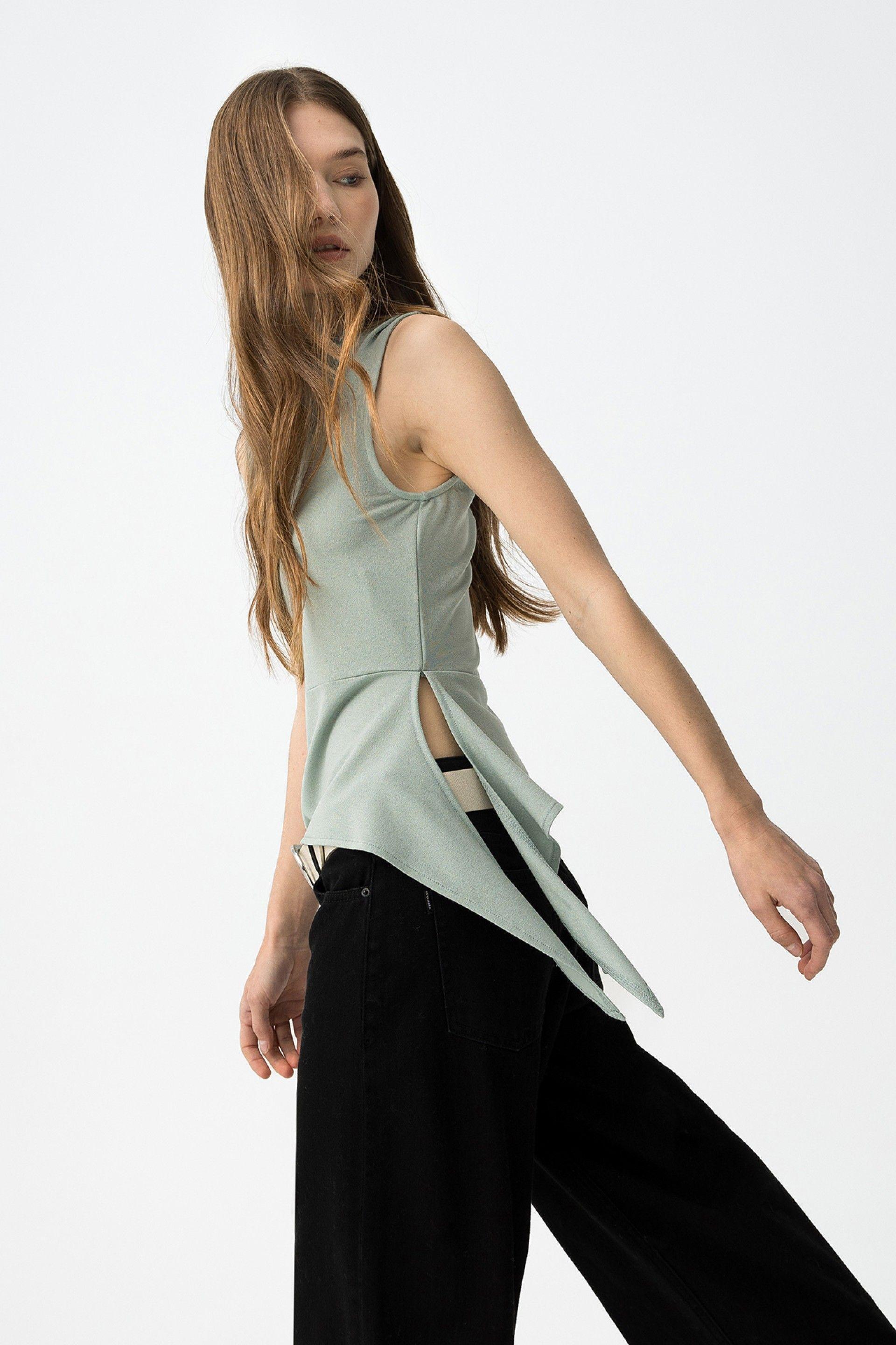 Top verde asimmetrico Tiffosi donna