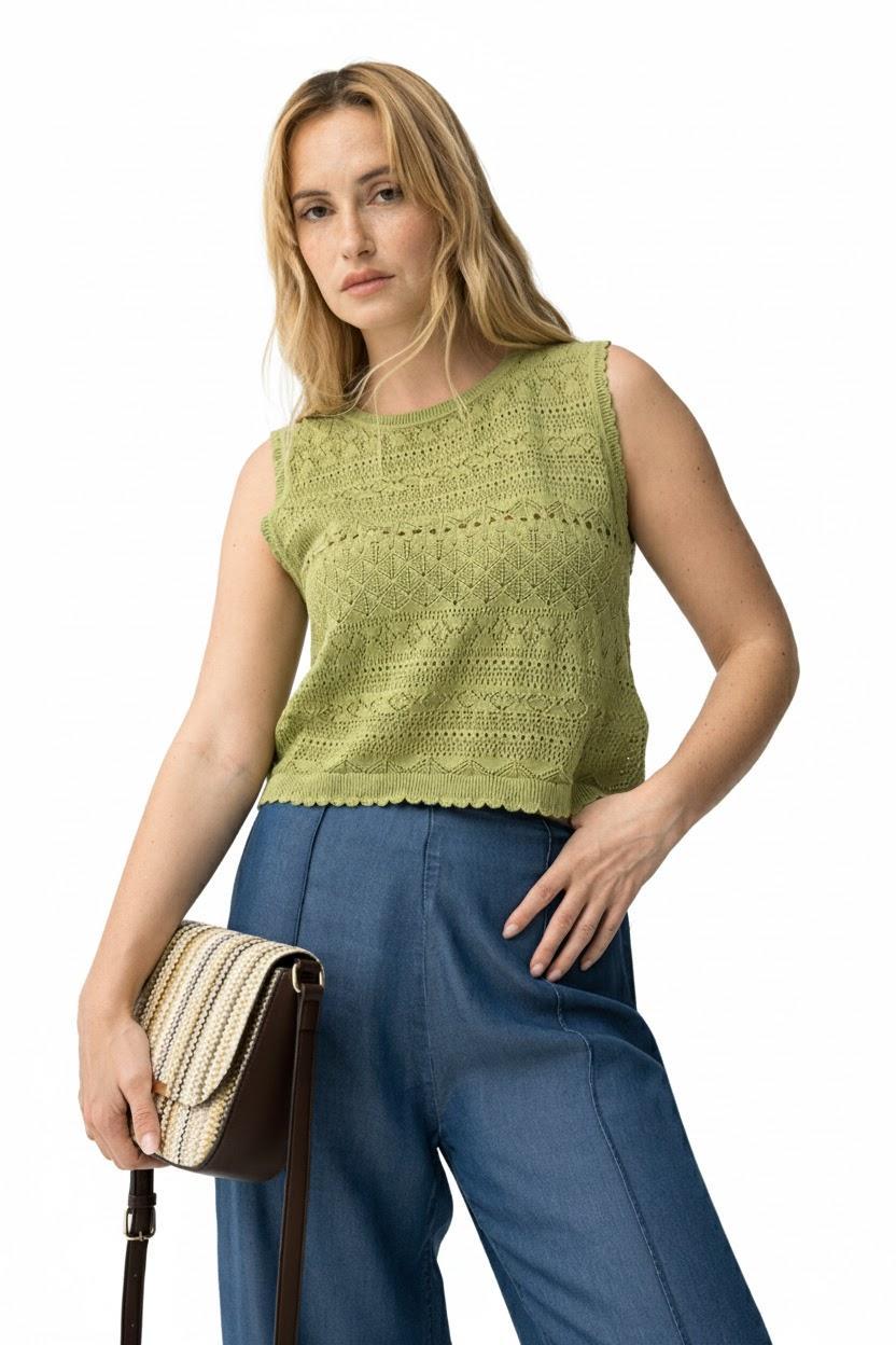 Top verde lavorato a maglia in cotone Tiffosi