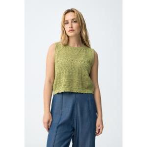 Top verde lavorato a maglia in cotone