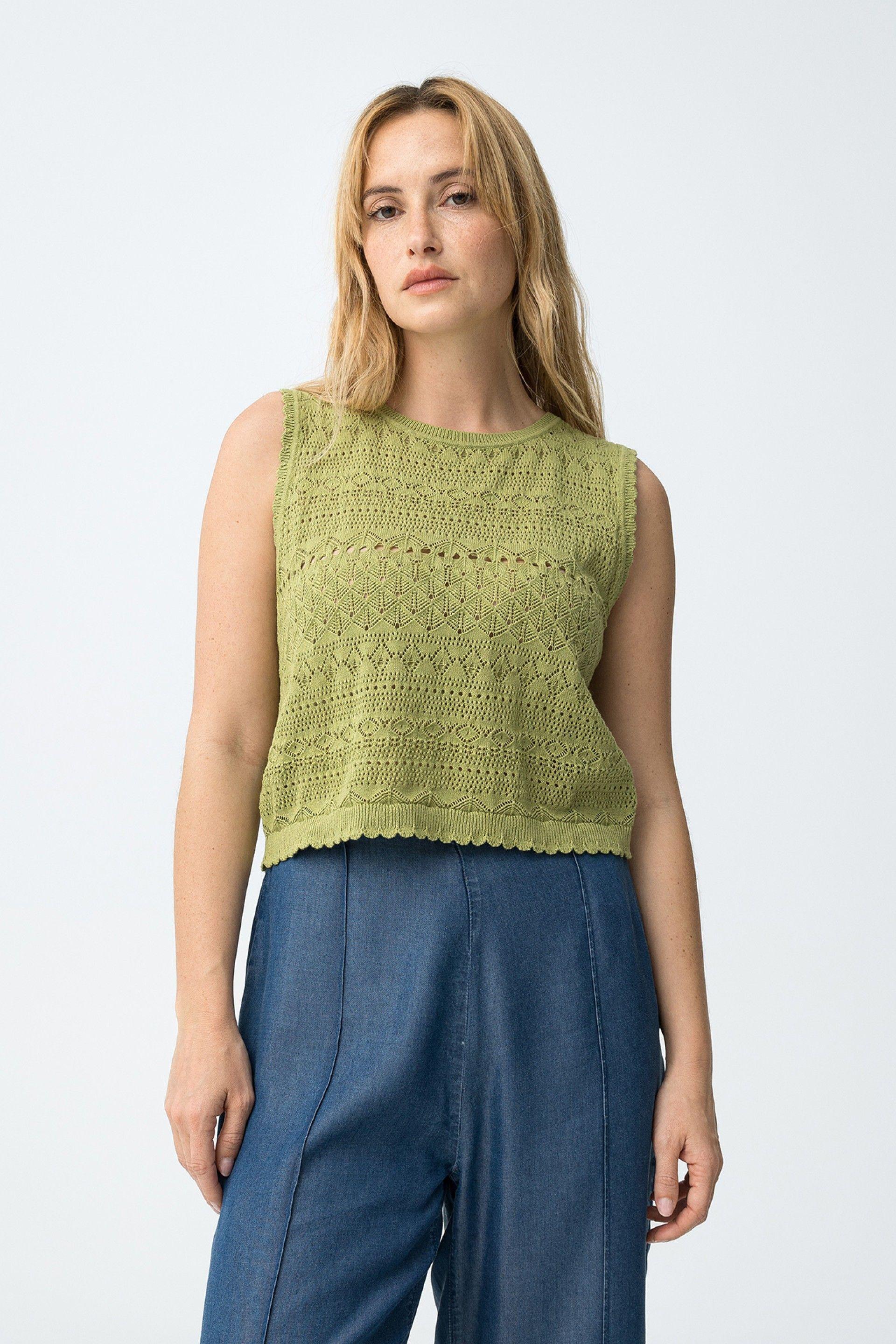 Top verde lavorato a maglia in cotone Tiffosi