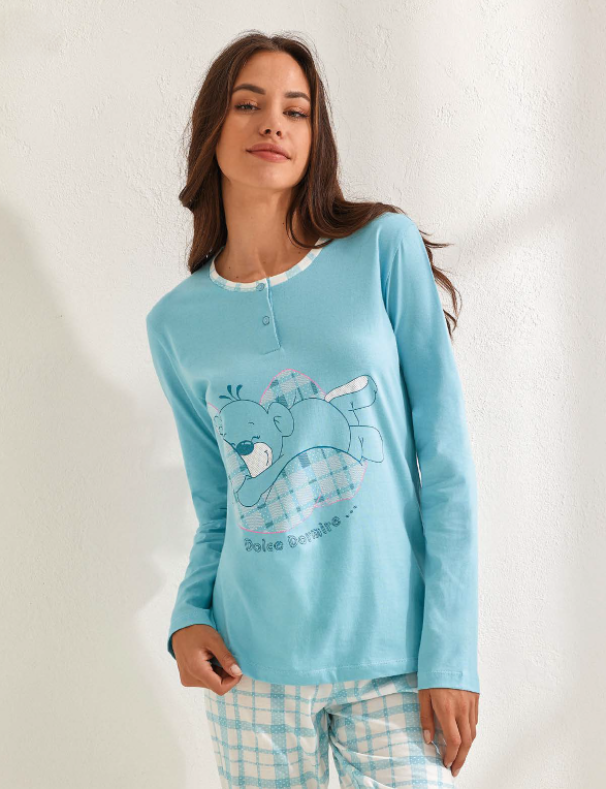 Pigiama donna a manica lunga in cotone jersey Il Granchio