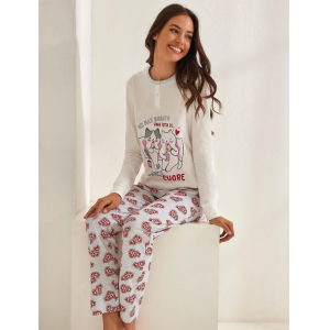 Pigiama donna a manica lunga in cotone jersey