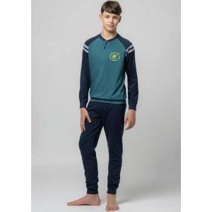 Pigiama ragazzo jersey maniche contrasto verde