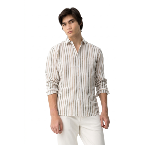 Camicia in misto lino cotone a righe da uomo