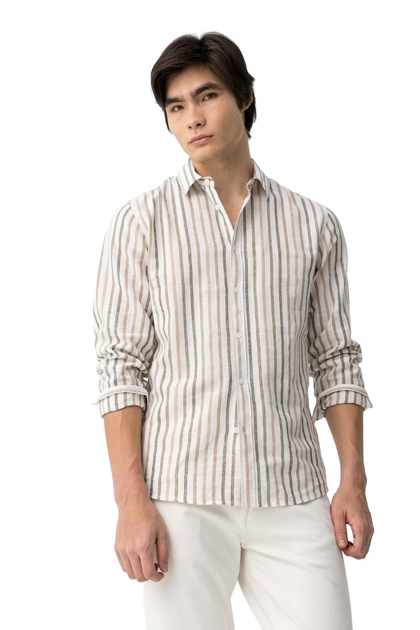 Camicia in misto lino cotone a righe da uomo Tiffosi
