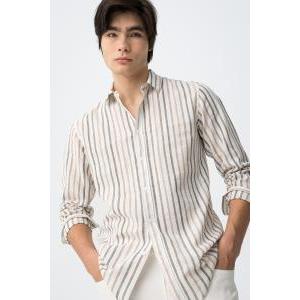 Camicia in misto lino cotone a righe da uomo