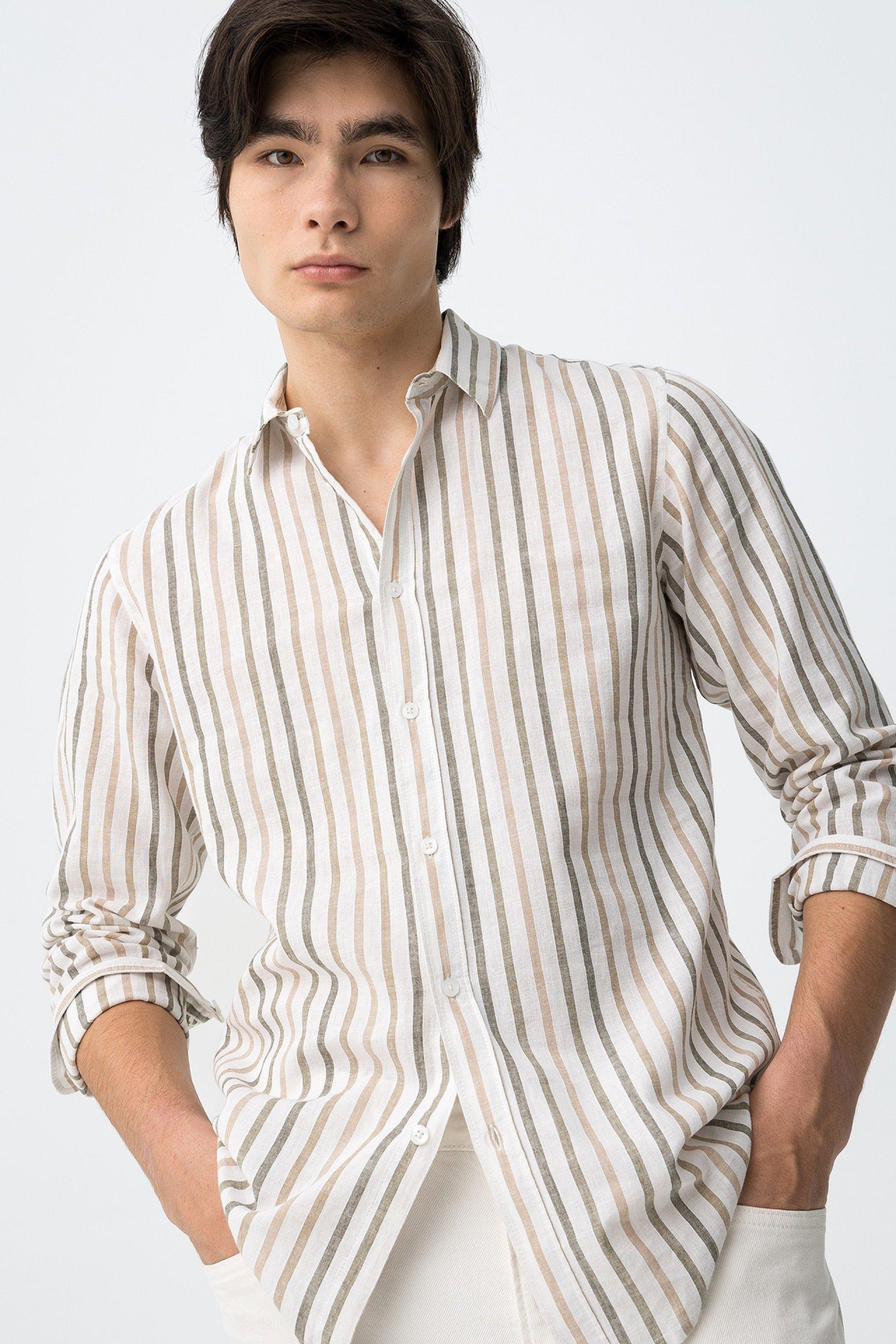 Camicia in misto lino cotone a righe da uomo Tiffosi