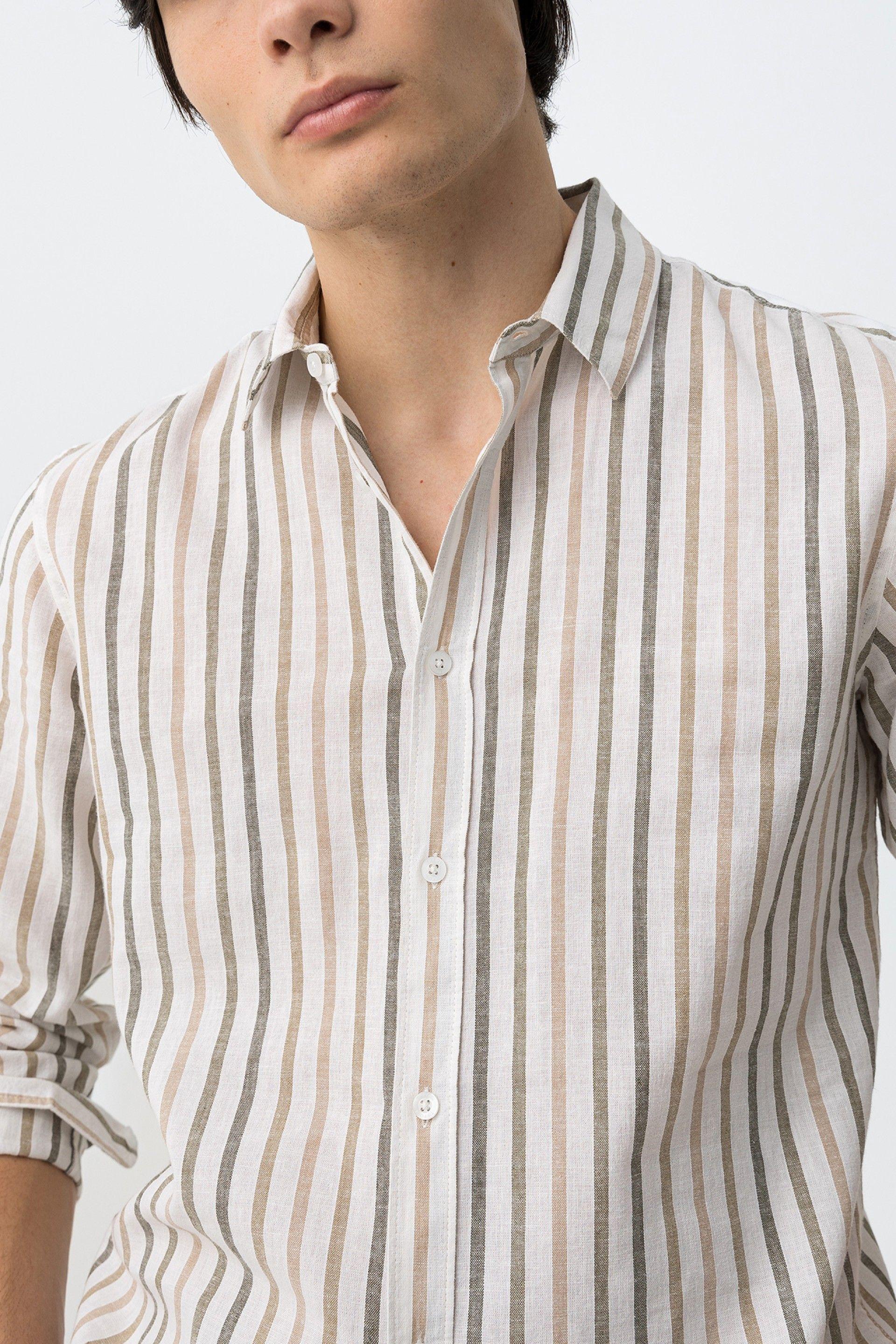 Camicia in misto lino cotone a righe da uomo Tiffosi