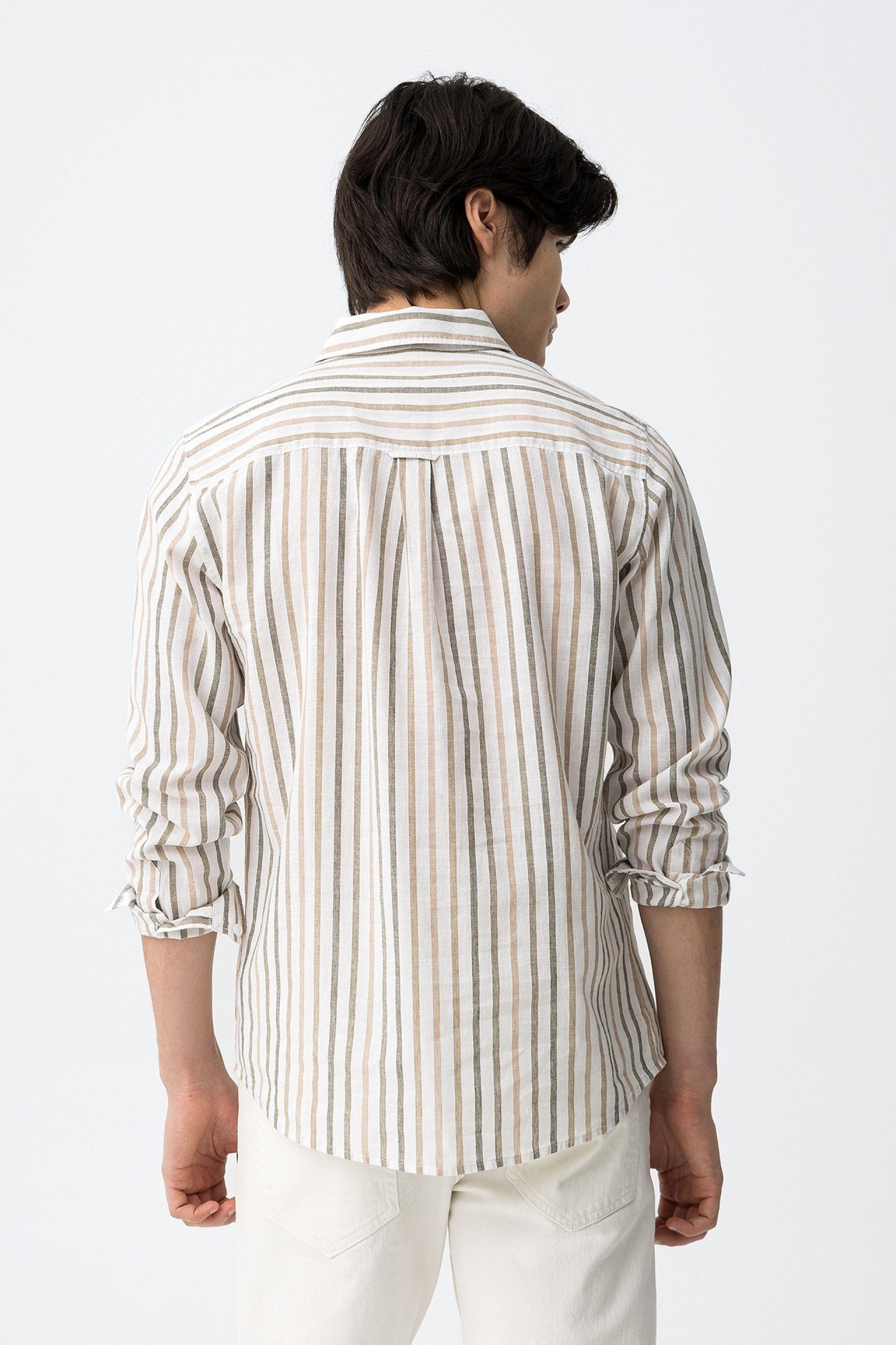 Camicia in misto lino cotone a righe da uomo Tiffosi