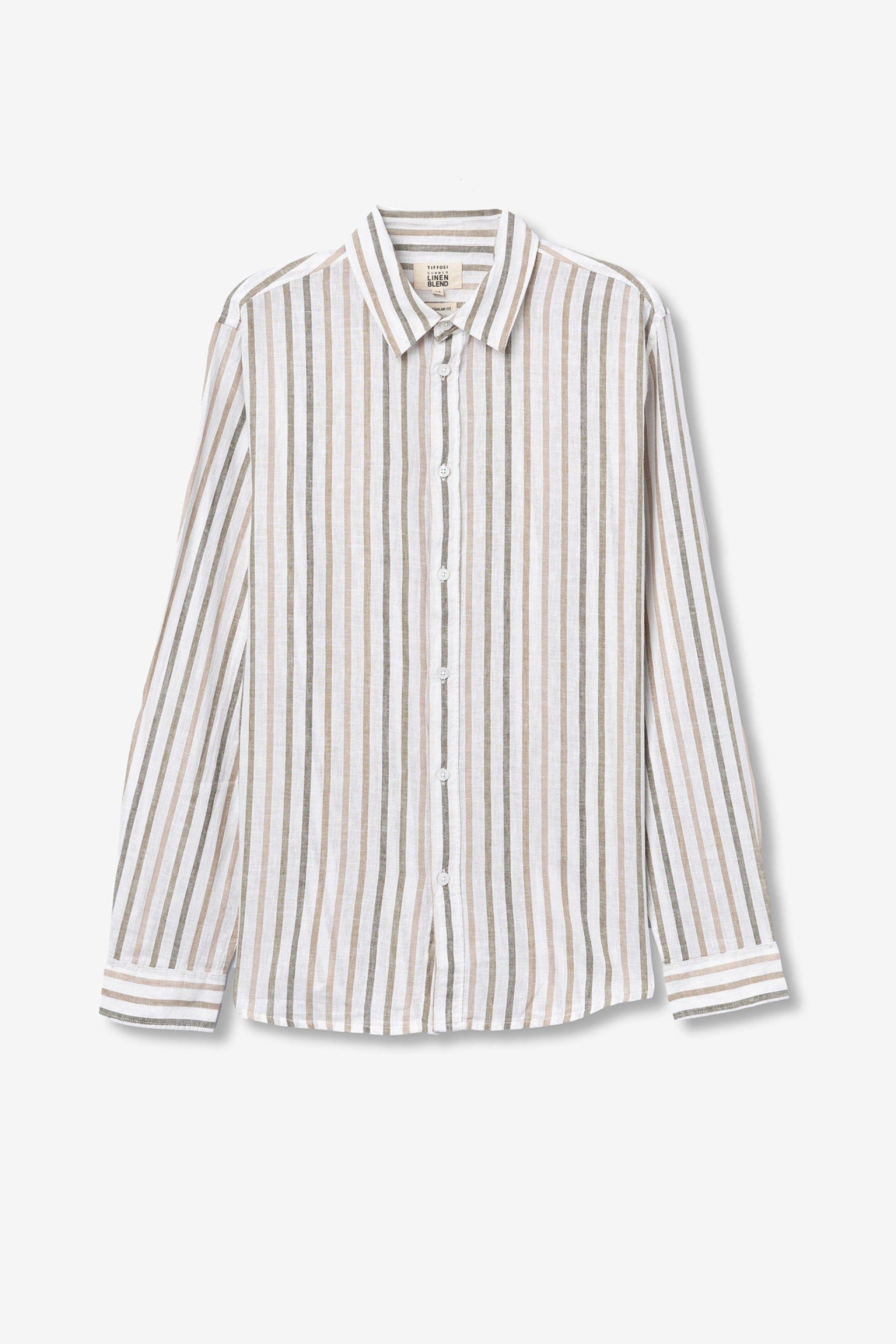 Camicia in misto lino cotone a righe da uomo Tiffosi