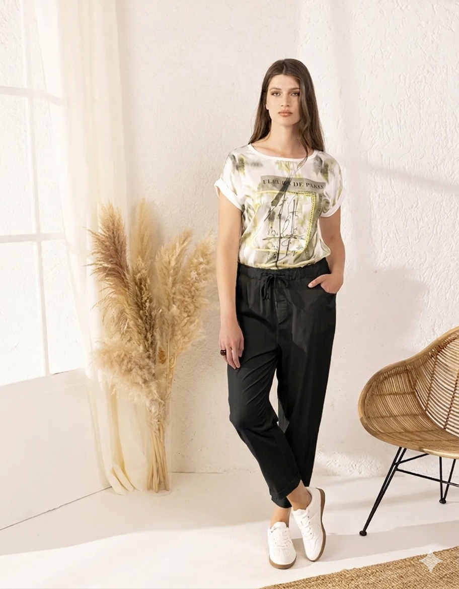Pantaloni in cotone nero da donna Lizalu00f9