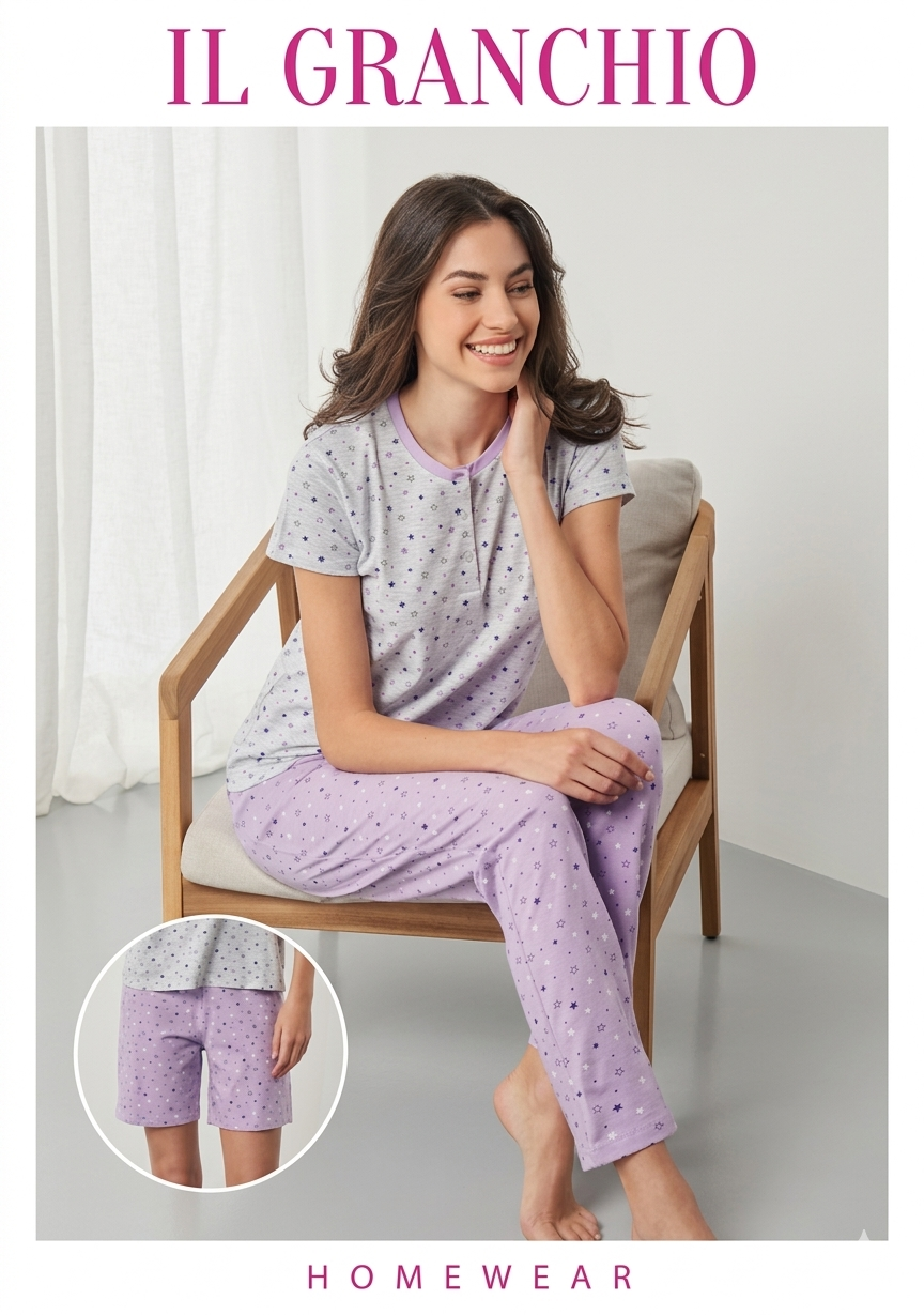 Pigiama 3 pezzi in cotone Il Granchio donna