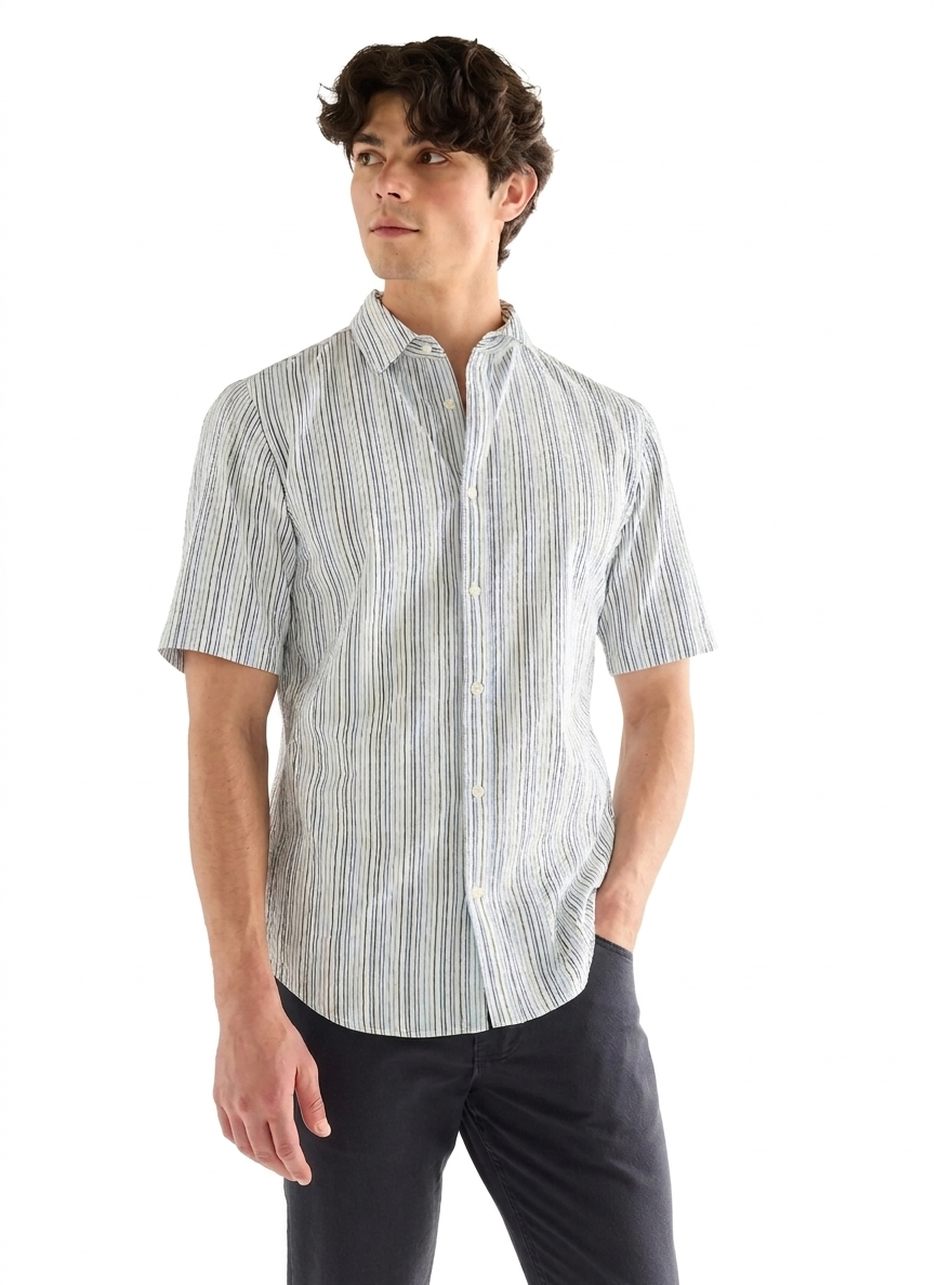 Camicia mezza manica in cotone a righe Wrangler