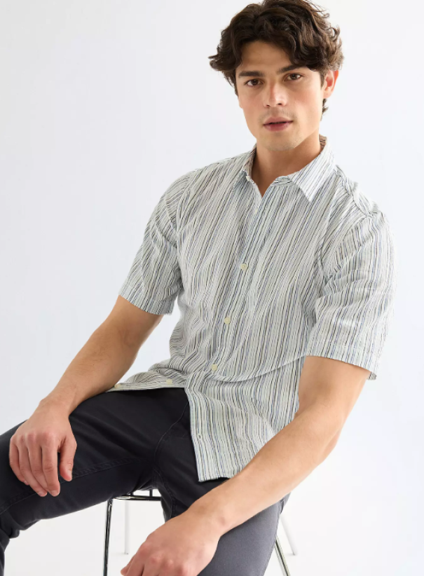 Camicia mezza manica in cotone a righe Wrangler