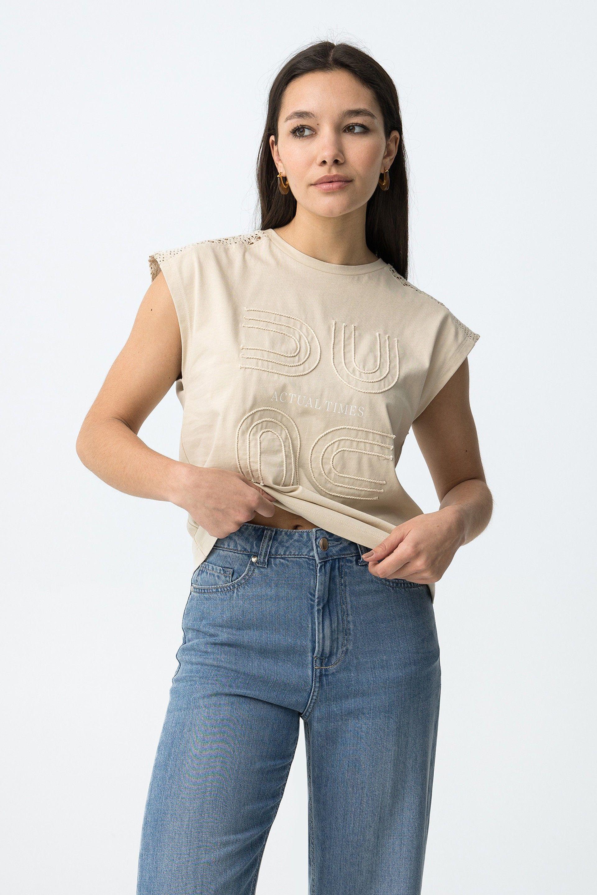 T-shirt cotone beige Tiffosi donna